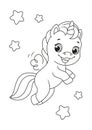 Flying Happy Unicorn Coloring Page