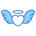 flying hart, wings, angle Icon, simple design blue line