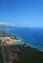 Flying into Hawaii with the ocean view and blue sky and coastline Royalty Free Stock Photo