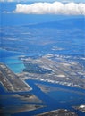 Flying into Hawaii with the ocean view and blue sky and coastline Royalty Free Stock Photo