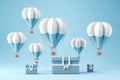 Flying heart balloons and gift boxes on a light blue background, perfect for love and fathers day.