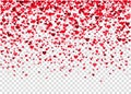 Flying heart confetti on transparent background.