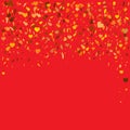 Flying heart confetti. Vector illustration for holiday design. Many flying golden hearts on red background. For wedding card, vale Royalty Free Stock Photo