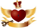 Flying Heart with Crown Jewels and Key