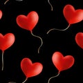 Flying heart shaped balloons, seamless background. Royalty Free Stock Photo