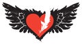 Flying heart with wings and feather, vector banner Royalty Free Stock Photo