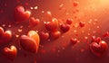 flying hearts against a background of volumetric light Royalty Free Stock Photo