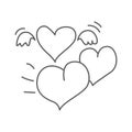 Flying hearts doodle icon. Heart with wings. Vector image