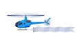 Flying Helicopter with Banner, Modern Air Vehicle with White Ribbon for Advertising Vector Illustration Royalty Free Stock Photo