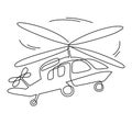 Flying helicopter, a device for mobile movement in space through the air. Continuous line drawing illustration