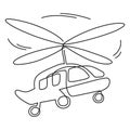Flying helicopter, a device for mobile movement in space through the air. Continuous line drawing. Vector illustration