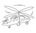 Flying helicopter, a device for mobile movement in space through the air. Continuous line drawing. Vector illustration