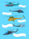 Flying helicopters with banners. Advertizing banners on avia transport