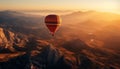 Flying high in hot air balloon, exploring majestic mountain range generative AI