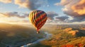 Flying high up in a multi colored hot air balloon adventure Royalty Free Stock Photo