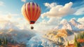 Flying high up in a multi colored hot air balloon adventure Royalty Free Stock Photo