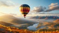 Flying high up in a multi colored hot air balloon adventure Royalty Free Stock Photo