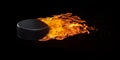 Flying Hockey Puck Engulfed in Flames