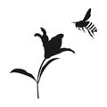 Flying honey bee silhouette. flower and honey bee. Vector icon