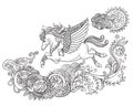 Flying horse coloring book vector illustration black Royalty Free Stock Photo