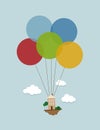 Flying house with balloons