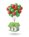 Flying house with balloons isolated on white, clipping path incl