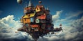 Flying houses view. Beautiful illustration picture. Generative AI