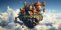 Flying houses view. Beautiful illustration picture. Generative AI