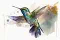 Flying hummingbird, beautiful little bird. Watercolor illustration Royalty Free Stock Photo