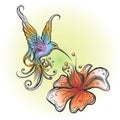 Flying Hummingbird in tattoo style