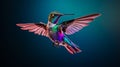 Flying hummingbird on transparent colored background