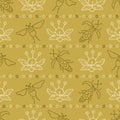 Flying Insect Bugs Seamless Vector Pattern. Scandi Folk Flowers with Bee and Beetle Royalty Free Stock Photo