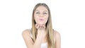 Flying Kiss by Cute Beautiful Woman, White Background Royalty Free Stock Photo