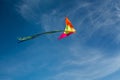 Flying a kite. Bright kite against the blue sky. Sunny day Royalty Free Stock Photo