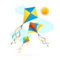 Flying Kite and Clouds on a Sky Summer Concept Background. Vector