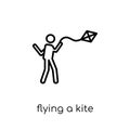 flying a kite icon. Trendy modern flat linear vector flying a kite icon on white background from thin line Activity and Hobbies c Royalty Free Stock Photo