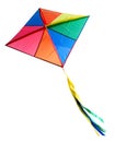 Flying kite isolated on transparent background, png. Photorealistic colorful kite clipart