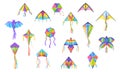 Flying kites, colorful bird, butterfly and bat shapes Royalty Free Stock Photo