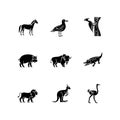 Flying and land animals black glyph icons set on white space Royalty Free Stock Photo