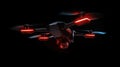 Flying laser drone in action, isolated on black background. Generative AI Royalty Free Stock Photo