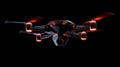 Flying laser drone in action, isolated on black background. Generative AI Royalty Free Stock Photo