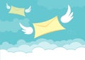 Flying letter with angel wing in the blue sky vector