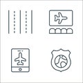 flying line icons. linear set. quality vector line set such as security pin, ipad tablet, movies