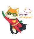 Flying little fox Super Hero with red costume Royalty Free Stock Photo