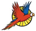 Flying macaw parrot and the sun bright logo