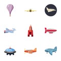Flying machine icons set, cartoon style Royalty Free Stock Photo