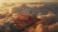 Flying magic carpet above the clouds at sunset, fantasy landscape concept Royalty Free Stock Photo