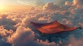 Flying magic carpet over clouds at sunset, fantasy concept Royalty Free Stock Photo