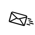 Flying message line icon in black. Sms, newslatter. Vector EPS 10. Isolated on white background Royalty Free Stock Photo