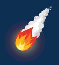 Flying Meteor. Fireball with smoke. Flying Comet in sky. Royalty Free Stock Photo